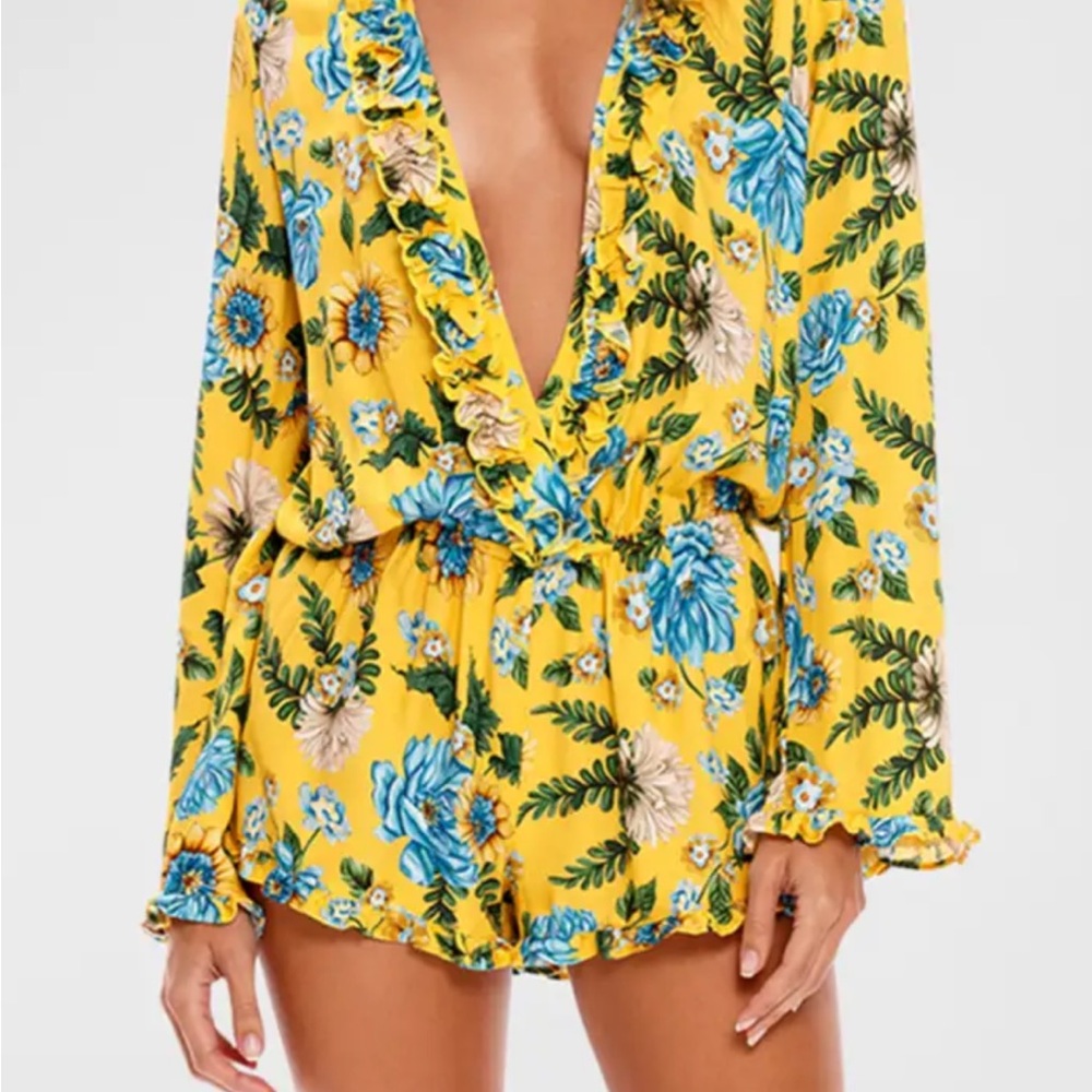 Agua Bendita Yellow and Blue Floral Romper